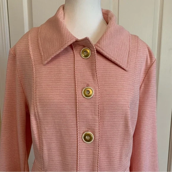 CAbi Take 5 Long Topper Jacket Coat Pink Tweed Button Front Sz M Career Stretch - Picture 7 of 15